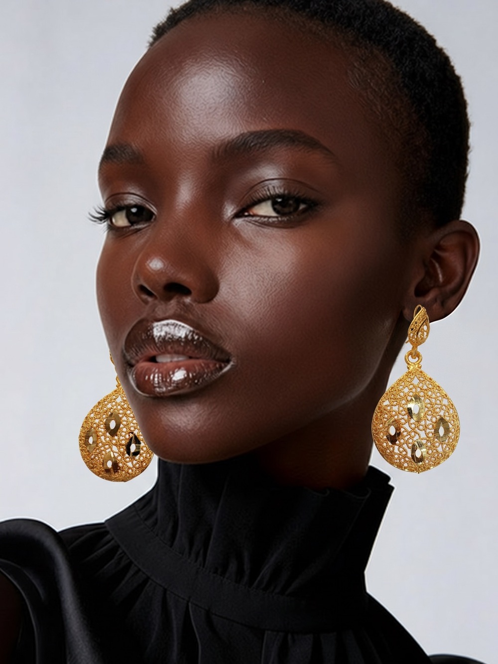 Gold Plated Filigree Teardrop Dangle Earrings for Women